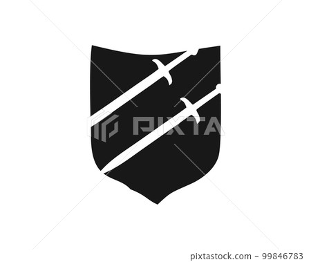 silhouette vector design of two swords and shield. best for logos, badges, emblems, icons, available in eps 10. 99846783