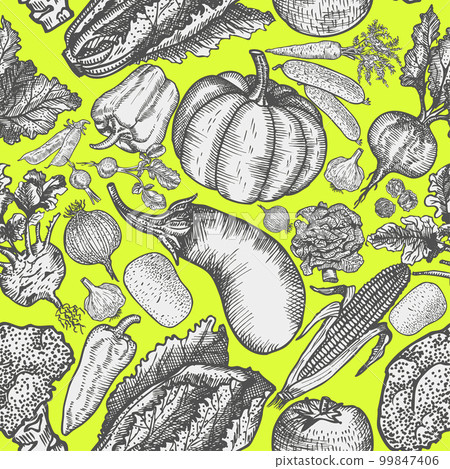 Seamless pattern with vegetables in collage style. Organic background. Vector Seamless pattern with vegetables in collage style. Organic background. Vector 99847406
