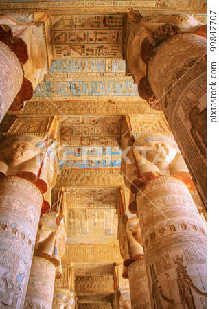 The ruins of the beautiful ancient temple of Dendera or Hathor, Egypt, Dendera The ruins of the beautiful ancient temple of Dendera or Hathor, Egypt, Dendera 99847707