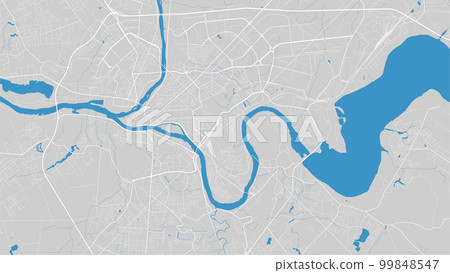 River Neman map, Kaunas city, Lithuania. Watercourse, water flow, blue on grey background road map. Vector illustration. 99848547