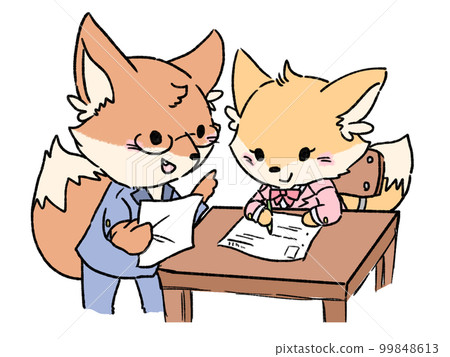 A teacher who teaches studying and a student who learns 99848613