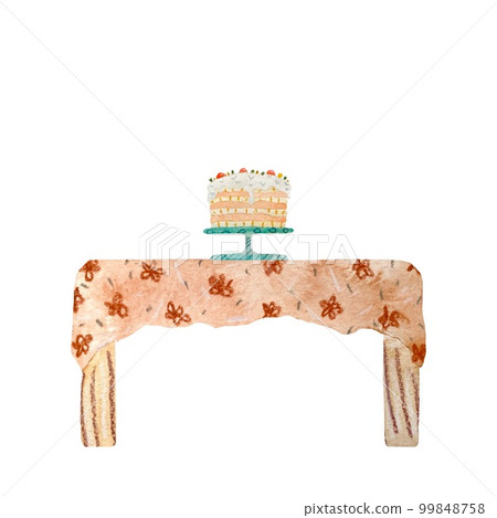 Cake table textured happy birth watercolor sketch 99848758