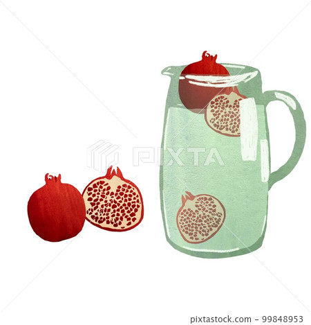 Decanter blue pomegranate red collage a watercolor 99848953