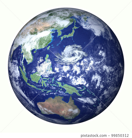The whole earth A huge typhoon near Japan Fictitious white background (3DCG image) 99850312