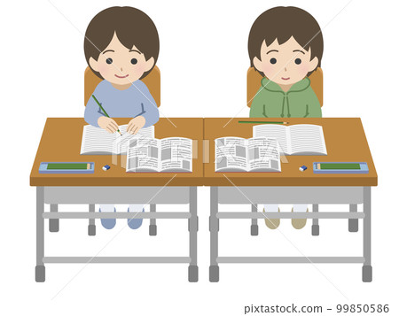Boy taking class next to each other Plain clothes Boy taking class next to each other Plain clothes 99850586