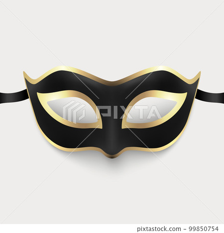 Vector 3d Realistic Black and Golden Carnival Face Mask Isolated. Mask for Party, Masquerade Closeup. Design Template of Mask for Man, Woman. Carnival, Party, Secret, Hero, Stranger Concept 99850754