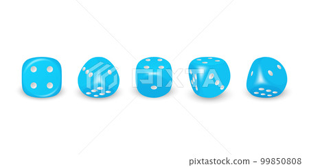 Vector 3d Realistic Blue Game Dice with Black Dots Icon Set Closeup Isolated on White Background. Game Cubes for Gambling in Different Positions, Casino Dices, Round Edges 99850808