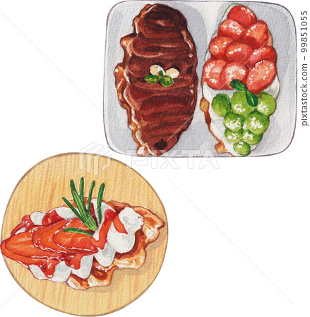 Homemade Croissant Waffle Croffles with Berries and Cream watercolor 99851055