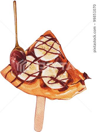 Homemade Croissant Waffle Croffles with Berries and Cream watercolor 99851070