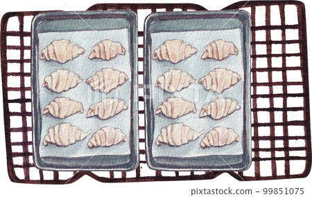 Homemade Croissant Waffle Croffles with Berries and Cream watercolor 99851075