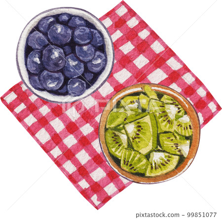 Homemade Croissant Waffle Croffles with Berries and Cream watercolor 99851077
