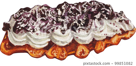 Homemade Croissant Waffle Croffles with Berries and Cream watercolor 99851082