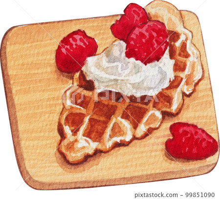 Homemade Croissant Waffle Croffles with Berries and Cream watercolor 99851090