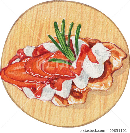 Homemade Croissant Waffle Croffles with Berries and Cream watercolor 99851101