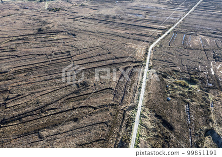 Aerial view of peatbog at Gortahork in County Donegal, Republic of Ireland 99851191