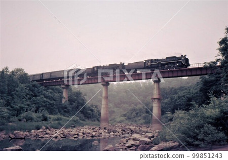 Brave figure of the c62 double train 1971 Hakodate main line iron bridge near Niseko station documentary photo old color photo 99851243