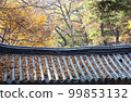 Autumn forest seen through tiled roofs 99853132