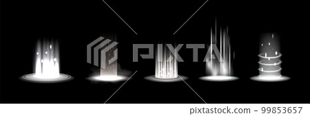 Line hologram tunnel, lightly podium. Glow round power-up effect, white tech aura, light beam technology. Circle fantasy digital energy hole tunnel. Vector realistic rays, 3d elements set Line hologram tunnel, lightly podium. Glow round power-up effect, white tech aura, light beam technology. Circle fantasy digital energy hole tunnel. Vector realistic rays, 3d elements set 99853657