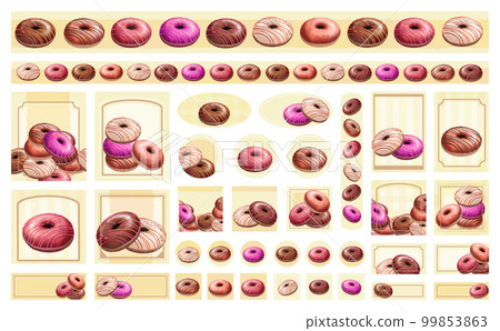 Chocolate donut set sticker frame -yellow- with different colors and differences 99853863