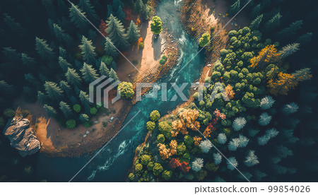 River flowing through the forest, generative Al. 99854026