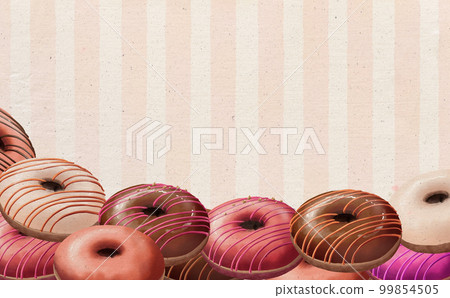 Donut full Loose curve frame Retro striped background With differences Illustration material 99854505