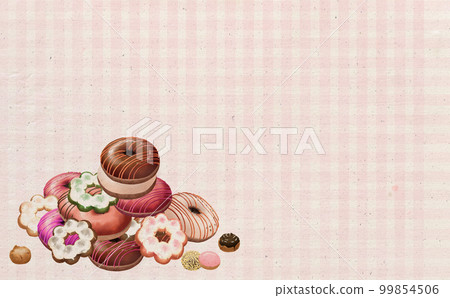 Heap of donuts retro vertical stripe background with differences Illustration material 99854506