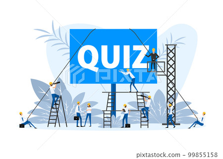 People stand near the placard Quiz. Hand holding blank placard People stand near the placard Quiz. Hand holding blank placard 99855158