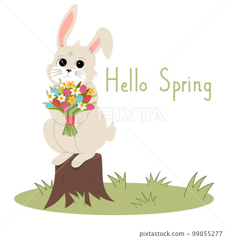 Rabbit with spring bouquet.  99855277