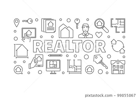 Realtor vector concept horizontal illustration in line style 99855867