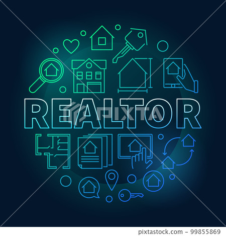 Realtor round colored vector illustration in outline style 99855869