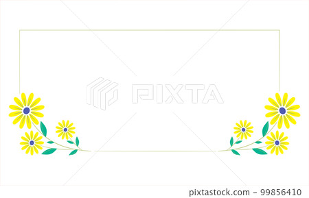 Set a floral border with a wreath of green leaves and yellow flowers for a wedding card, a greeting card, or decorative artwork. 99856410