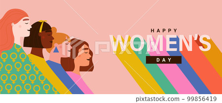 Four happy smiling women standing together. 99856419