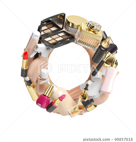 Letter O. Alphabet from cosmetics, make up and beauty products isolated on white. 99857018