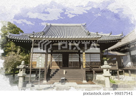 水彩畫風格的當真寺奧院阿彌陀堂奈良縣葛城 水彩畫風格的當真寺奧院阿彌陀堂奈良縣葛城 99857541