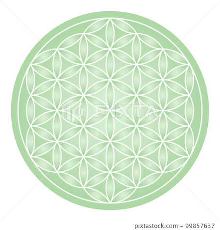 明亮的綠色幾何圖案，治愈，神聖的幾何生命之花 99857637