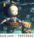 Kokeshi and bear walking underwater 99859684