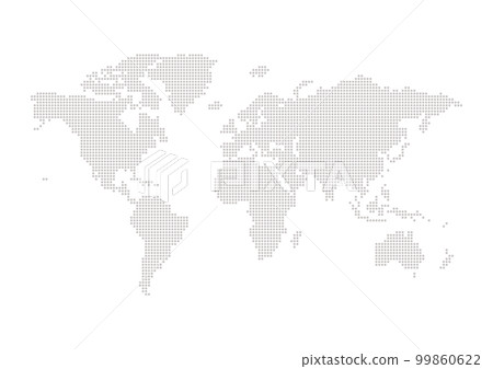 灰色世界地圖 - 由帶圓角的正方形組成的虛線世界地圖 99860622