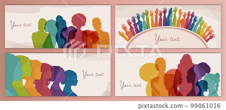 Silhouette group of multicultural women. Female social community of diverse culture.Racial equality. Colleagues. Empowerment or inclusion.Template banner poster. International Womens day Silhouette group of multicultural women. Female social community of diverse culture.Racial equality. Colleagues. Empowerment or inclusion.Template banner poster. International Womens day 99861016