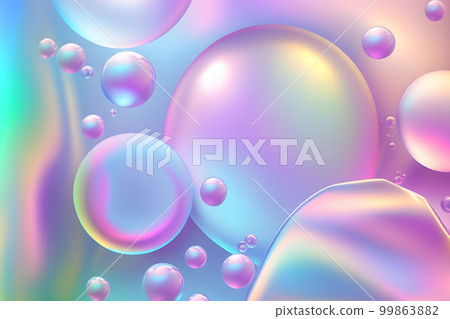 Holographic wallpaper background with floating bubbles in the liquid. Hologram texture Holographic wallpaper background with floating bubbles in the liquid. Hologram texture 99863882