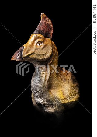 The head of Olorotitan in the dark , dinosaur on black background The head of Olorotitan in the dark , dinosaur on black background 99864441