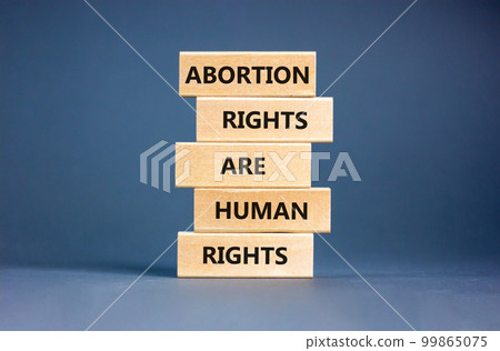 Abortion rights symbol. Concept words Abortion rights are human rights on wooden blocks. Beautiful grey table grey background. Business medical abortion rights concept. Copy space. 99865075