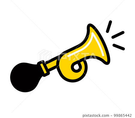 icon of a yellow metal horn that emits an unpleasant sharp sound. icon of a yellow metal horn that emits an unpleasant sharp sound. 99865442