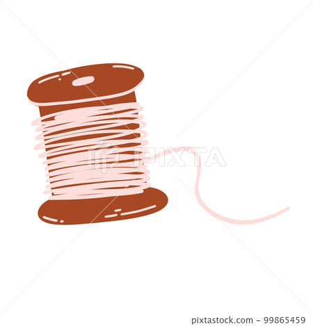 Spool of thread in cartoon flat style. Hand drawn vector illustration of needlework supply, concept of sewing, embroidery, handicrafts, hobby 99865459