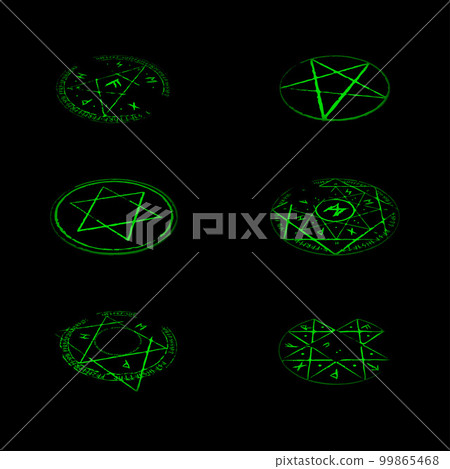 Abstract runes green glow isometric 99865468