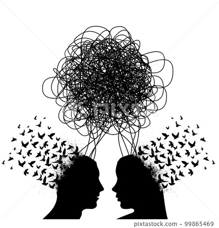 Abstract thoughts heads with birds 99865469