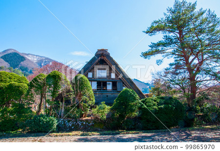 春天的世界文化遺產白川鄉合掌造村落 99865970