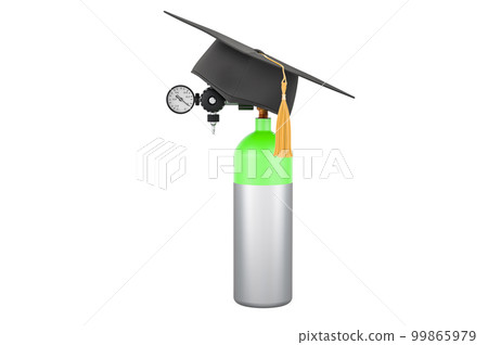 Gas cylinder with education hat. 3D rendering 99865979