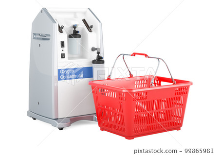 Home Oxygen Concentrator with shopping basket, 3D rendering Home Oxygen Concentrator with shopping basket, 3D rendering 99865981