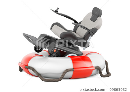 Indoor Powerchair, Electric Wheelchair inside lifebelt, 3D rendering Indoor Powerchair, Electric Wheelchair inside lifebelt, 3D rendering 99865982