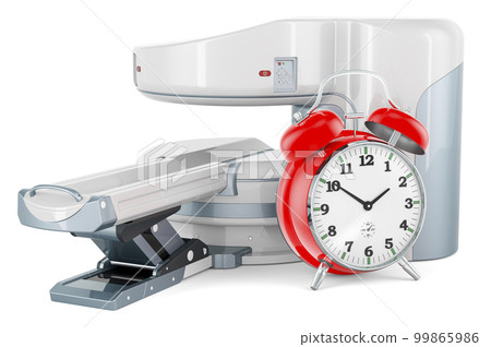 Open MRI Machine with alarm clock, 3D rendering Open MRI Machine with alarm clock, 3D rendering 99865986